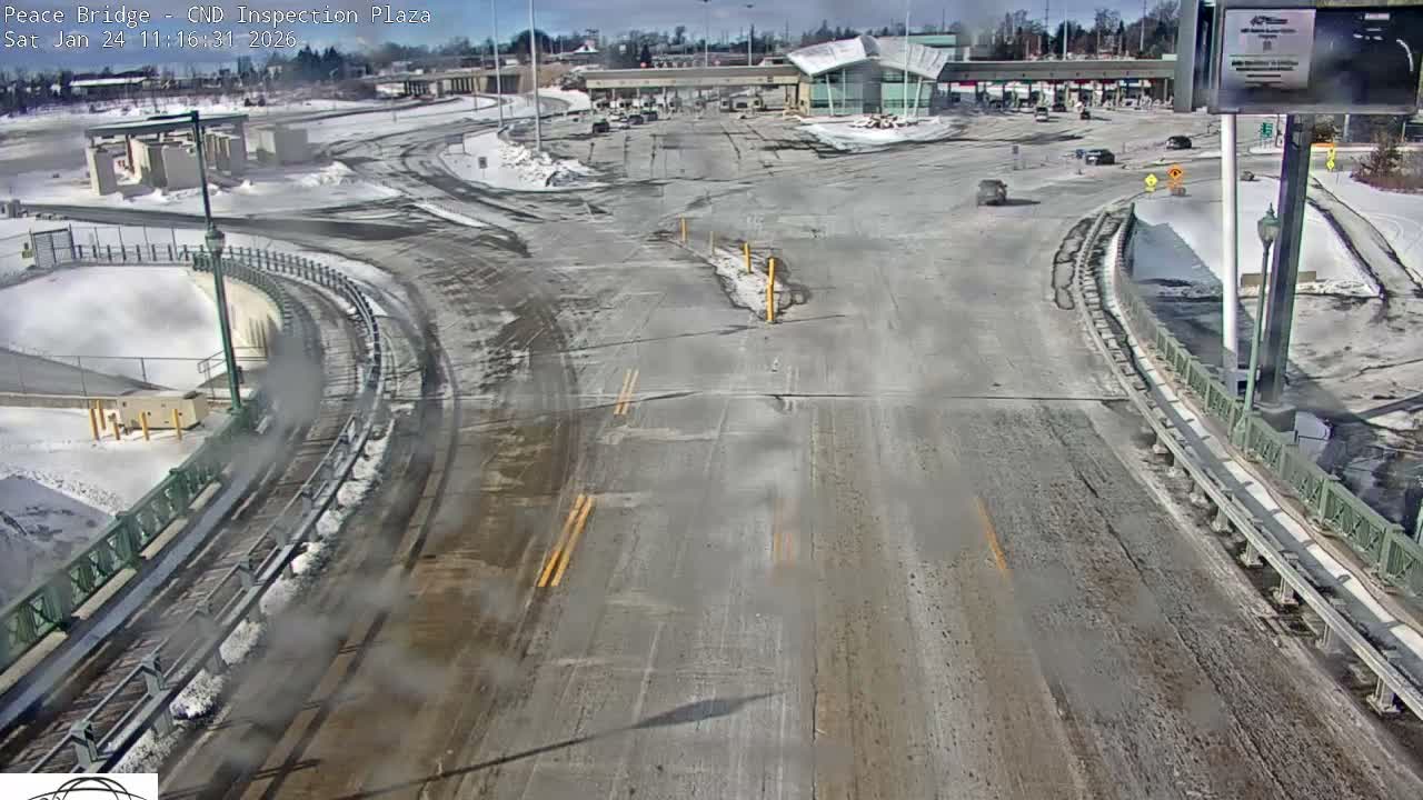 Fort Erie, Peace Bridge Canadian Inspection Plaza & Border Crossing Tool Booths Live Cam - Fort Erie, Niagara, Ontario, Canada