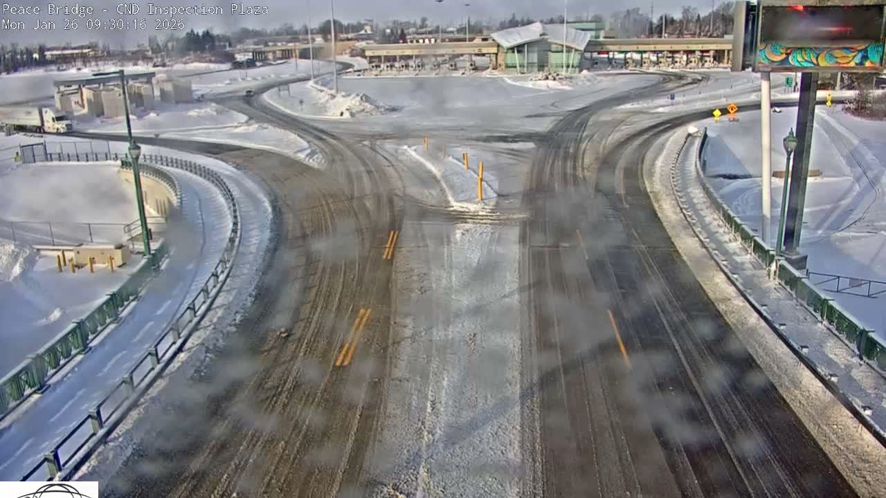 Fort Erie, Peace Bridge Canadian Inspection Plaza & Border Crossing Tool Booths Live Cam - Fort Erie, Niagara, Ontario, Canada