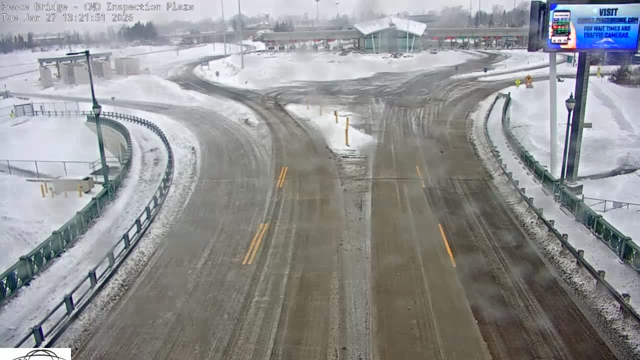 Fort Erie, Peace Bridge Canadian Inspection Plaza & Border Crossing Tool Booths Live Cam - Fort Erie, Niagara, Ontario, Canada