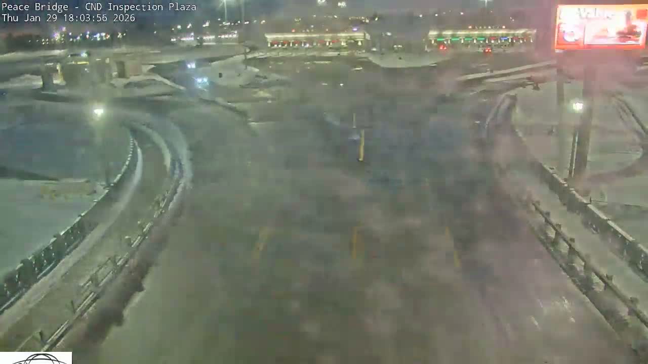 Fort Erie, Peace Bridge Canadian Inspection Plaza & Border Crossing Tool Booths Live Cam - Fort Erie, Niagara, Ontario, Canada