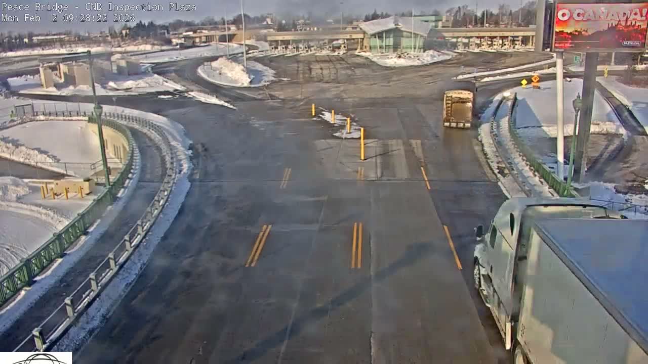 Fort Erie, Peace Bridge Canadian Inspection Plaza & Border Crossing Tool Booths Live Cam - Fort Erie, Niagara, Ontario, Canada