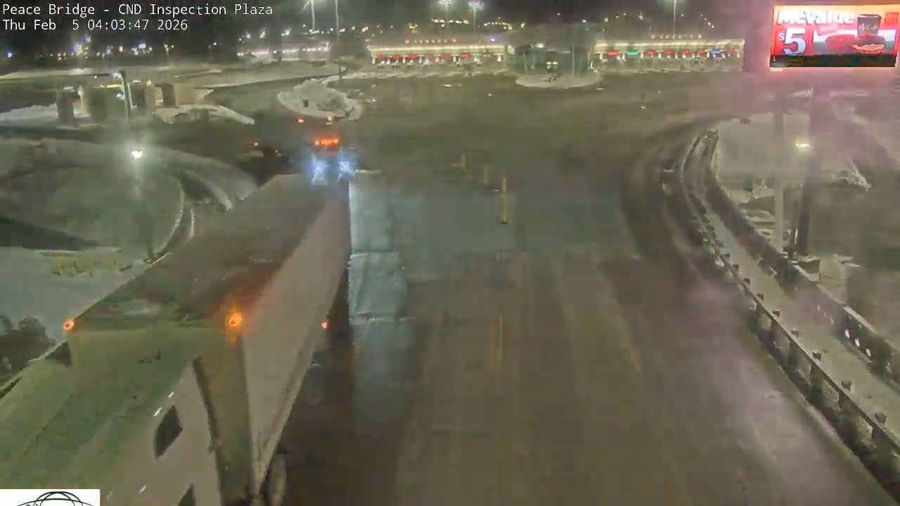 Fort Erie, Peace Bridge Canadian Inspection Plaza & Border Crossing Tool Booths Live Cam - Fort Erie, Niagara, Ontario, Canada