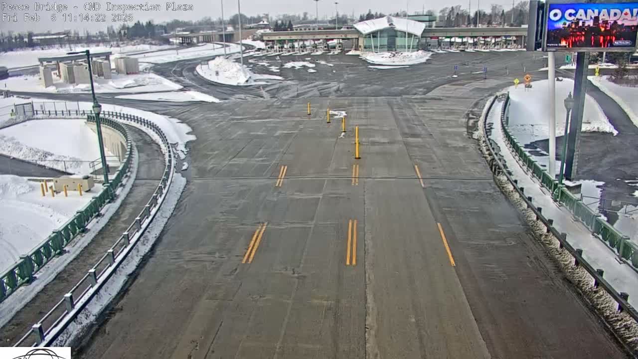 Fort Erie, Peace Bridge Canadian Inspection Plaza & Border Crossing Tool Booths Live Cam - Fort Erie, Niagara, Ontario, Canada