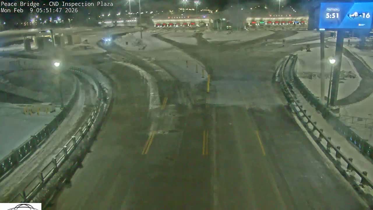 Fort Erie, Peace Bridge Canadian Inspection Plaza & Border Crossing Tool Booths Live Cam - Fort Erie, Niagara, Ontario, Canada