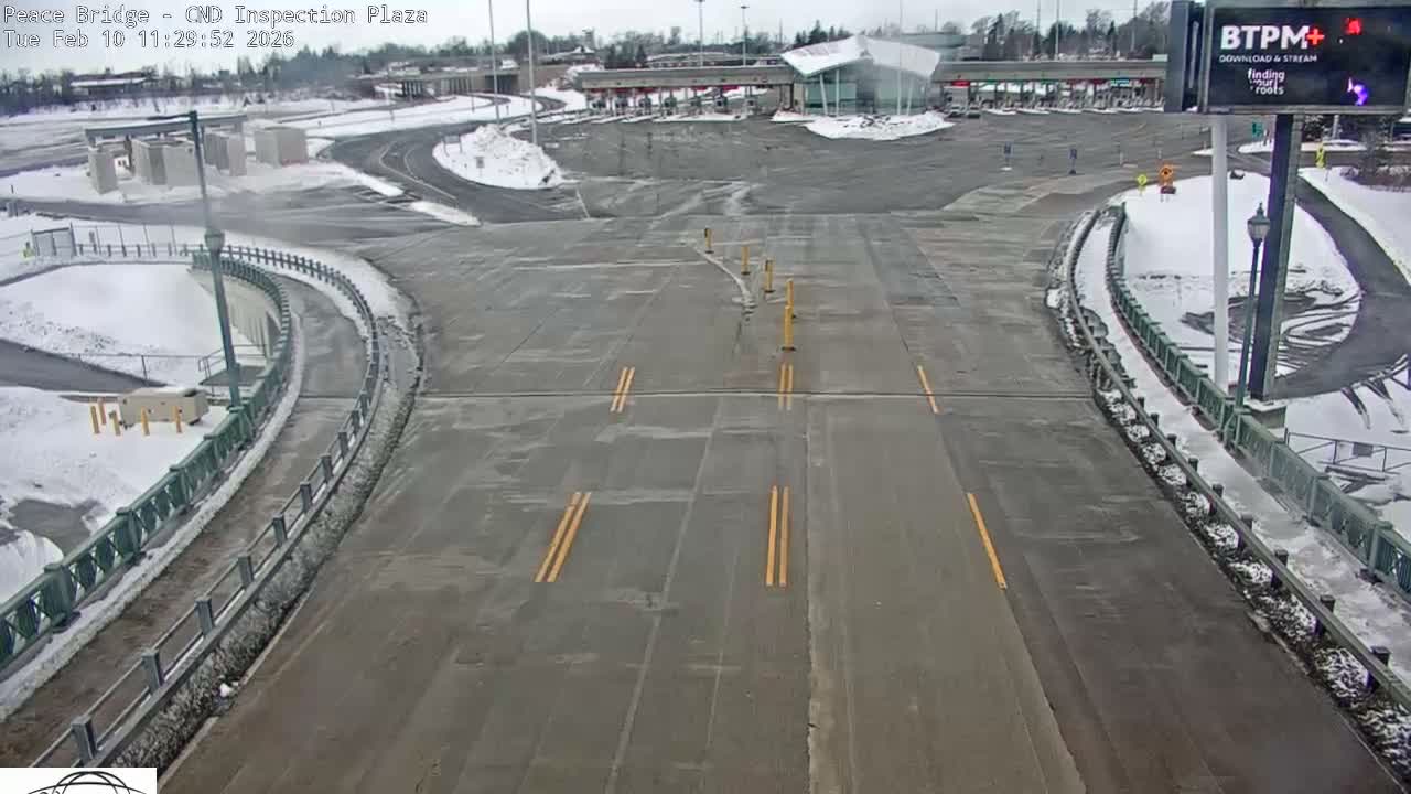 Fort Erie, Peace Bridge Canadian Inspection Plaza & Border Crossing Tool Booths Live Cam - Fort Erie, Niagara, Ontario, Canada