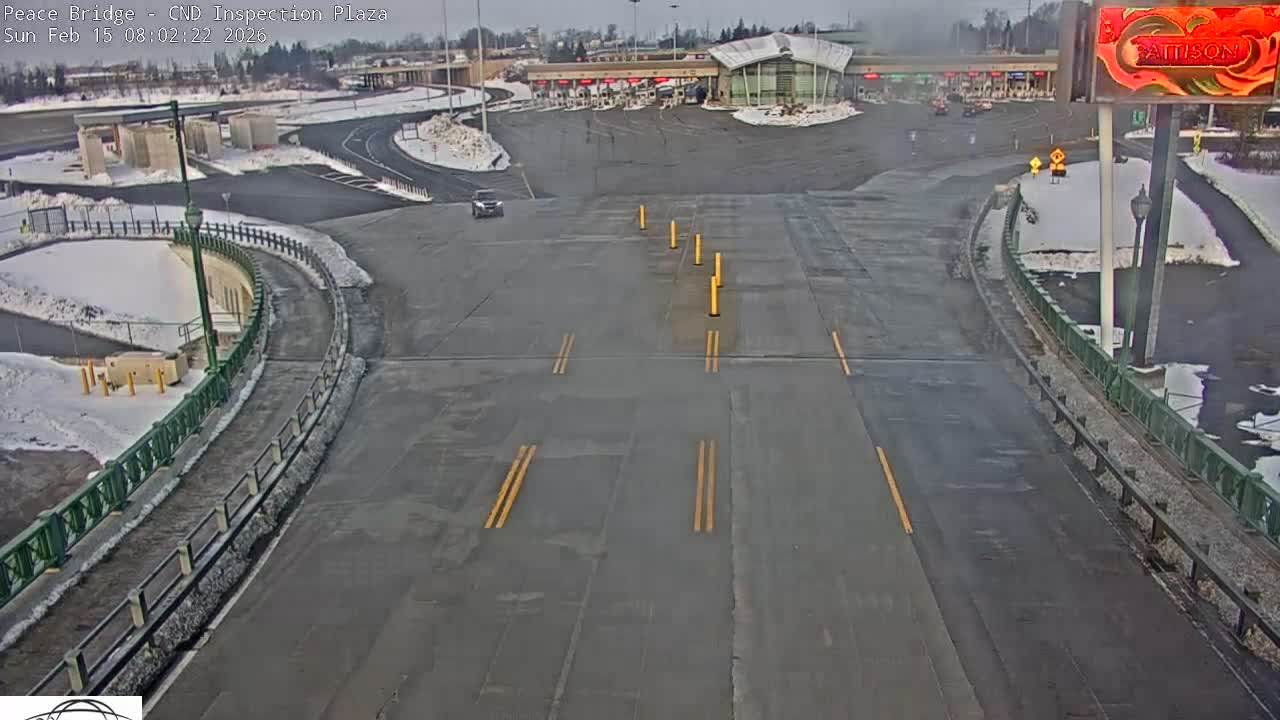 Fort Erie, Peace Bridge Canadian Inspection Plaza & Border Crossing Tool Booths Live Cam - Fort Erie, Niagara, Ontario, Canada
