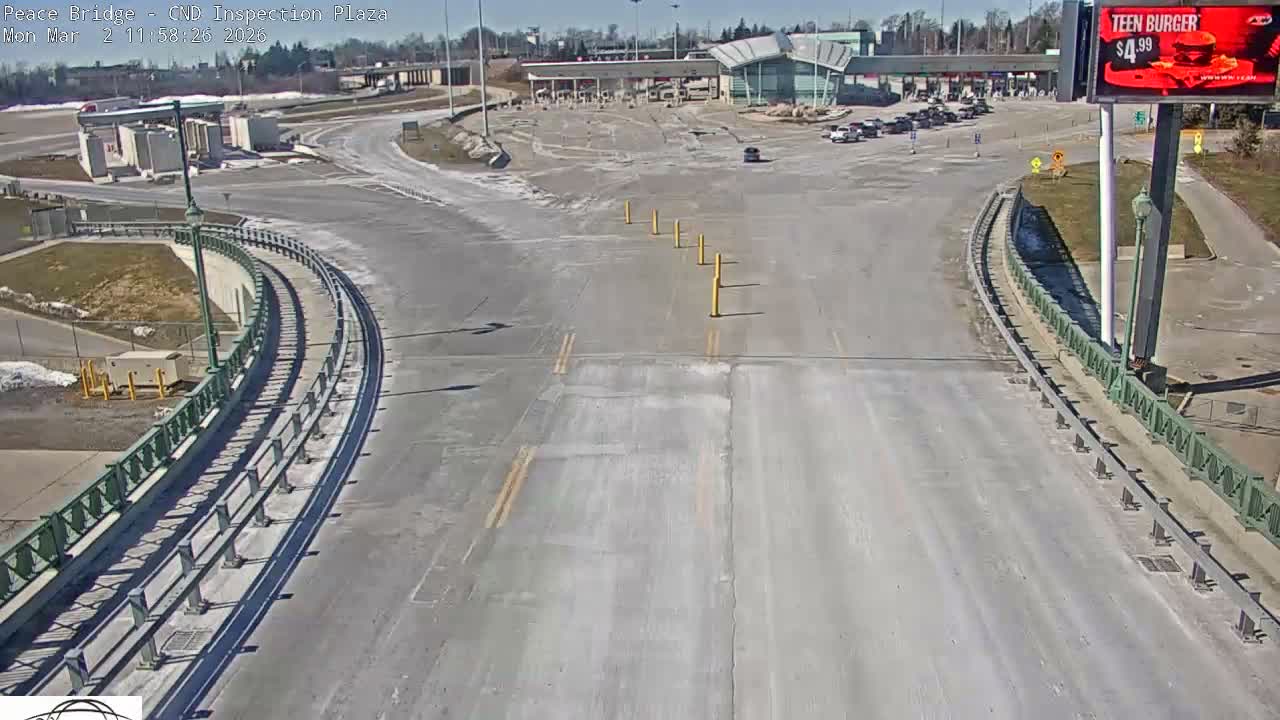 Fort Erie, Peace Bridge Canadian Inspection Plaza & Border Crossing Tool Booths Live Cam - Fort Erie, Niagara, Ontario, Canada