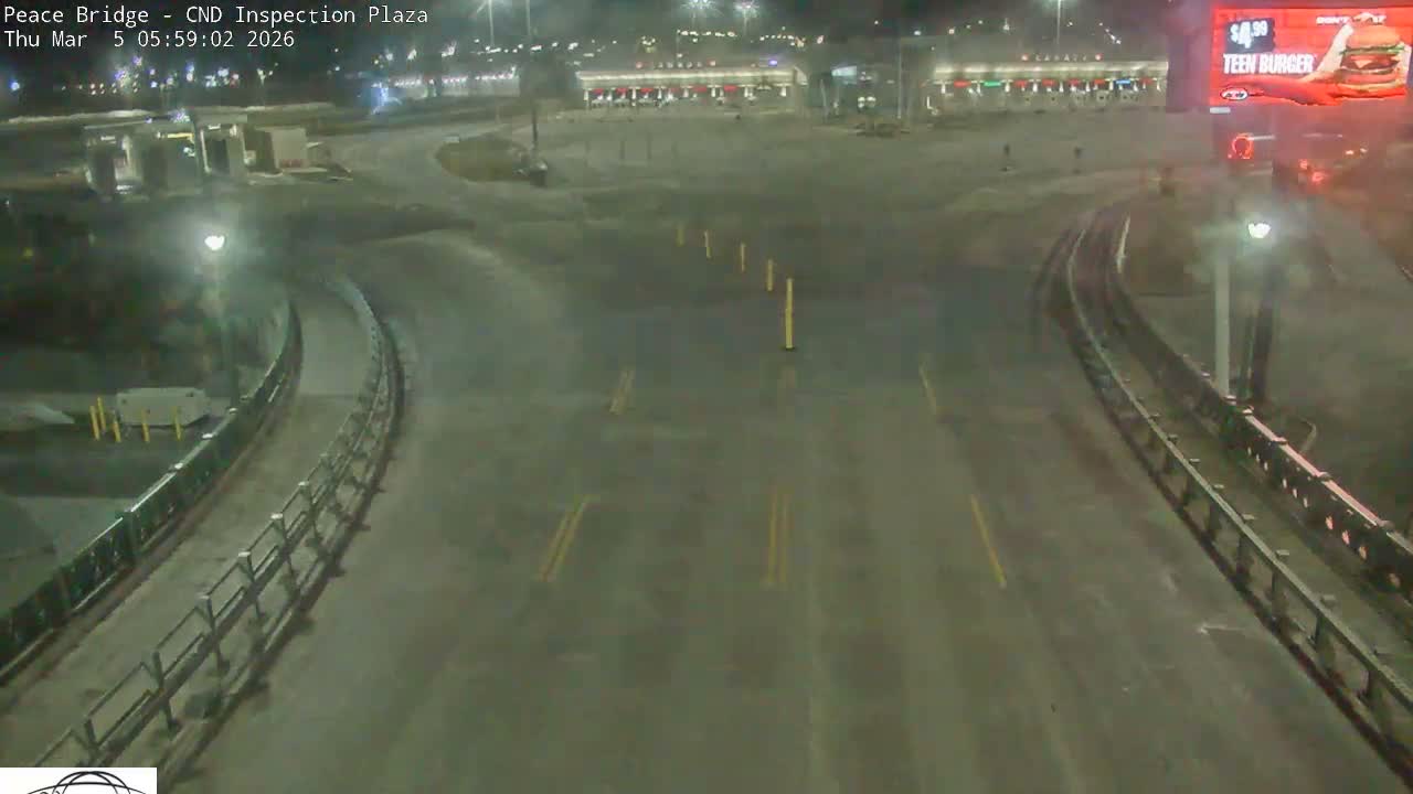 Fort Erie, Peace Bridge Canadian Inspection Plaza & Border Crossing Tool Booths Live Cam - Fort Erie, Niagara, Ontario, Canada