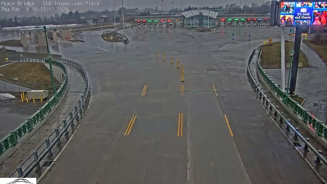 Fort Erie, Peace Bridge Canadian Inspection Plaza & Border Crossing Tool Booths Live Cam - Fort Erie, Niagara, Ontario, Canada