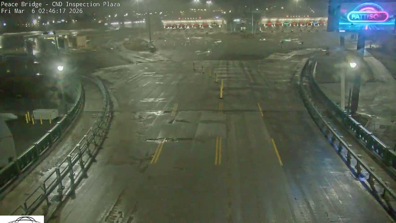 Fort Erie, Peace Bridge Canadian Inspection Plaza & Border Crossing Tool Booths Live Cam - Fort Erie, Niagara, Ontario, Canada