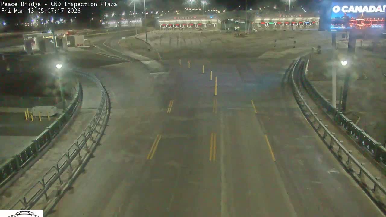 Fort Erie, Peace Bridge Canadian Inspection Plaza & Border Crossing Tool Booths Live Cam - Fort Erie, Niagara, Ontario, Canada