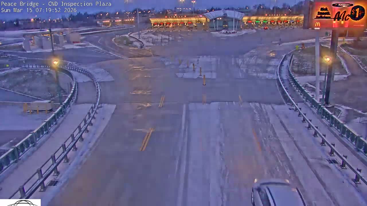 Fort Erie, Peace Bridge Canadian Inspection Plaza & Border Crossing Tool Booths Live Cam - Fort Erie, Niagara, Ontario, Canada