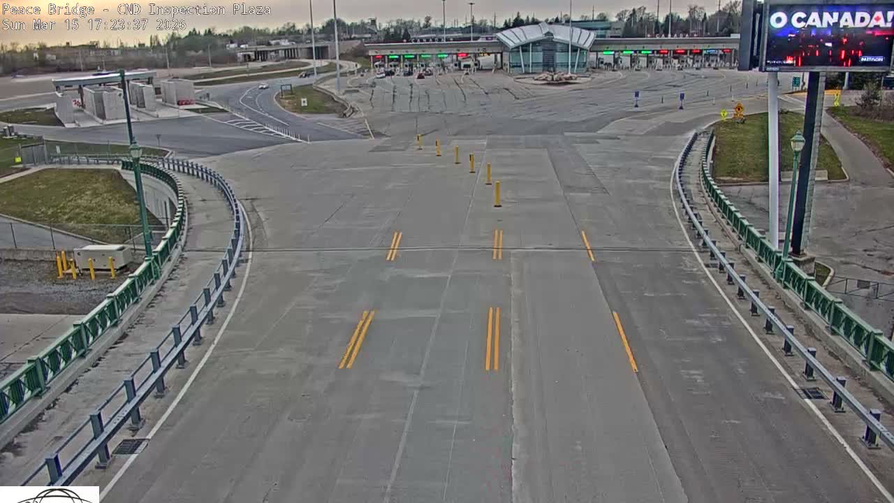 Fort Erie, Peace Bridge Canadian Inspection Plaza & Border Crossing Tool Booths Live Cam - Fort Erie, Niagara, Ontario, Canada