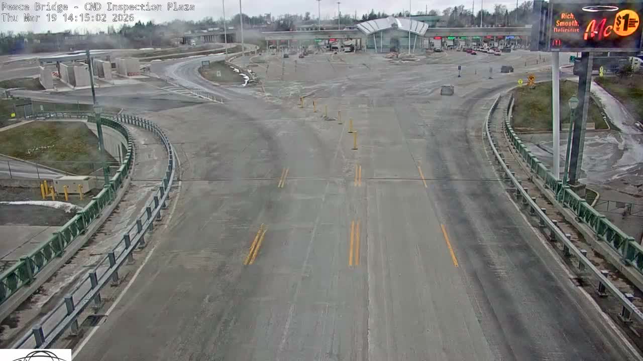 Fort Erie, Peace Bridge Canadian Inspection Plaza & Border Crossing Tool Booths Live Cam - Fort Erie, Niagara, Ontario, Canada