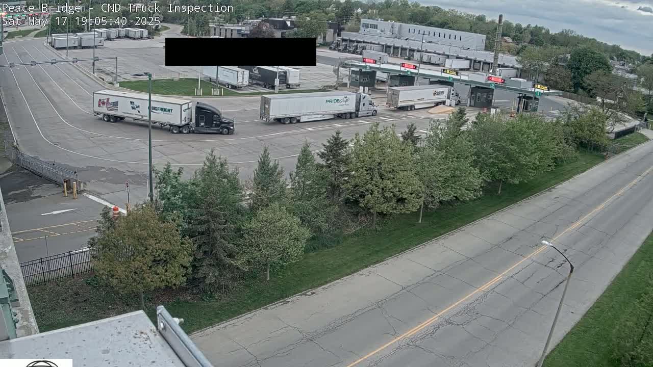 Fort Erie, Peace Bridge Canada Bound Truck Border Crossing Check Toll Booth Live Cam -Fort Erie, Niagara, Ontario, Canada