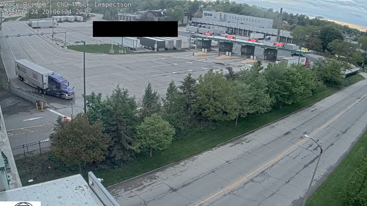 Fort Erie, Peace Bridge Canada Bound Truck Border Crossing Check Toll Booth Live Cam -Fort Erie, Niagara, Ontario, Canada