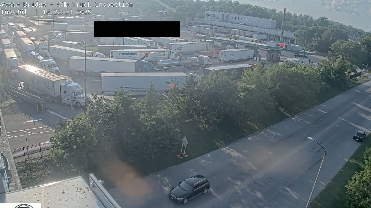 Fort Erie, Peace Bridge Canada Bound Truck Border Crossing Check Toll Booth Live Cam -Fort Erie, Niagara, Ontario, Canada