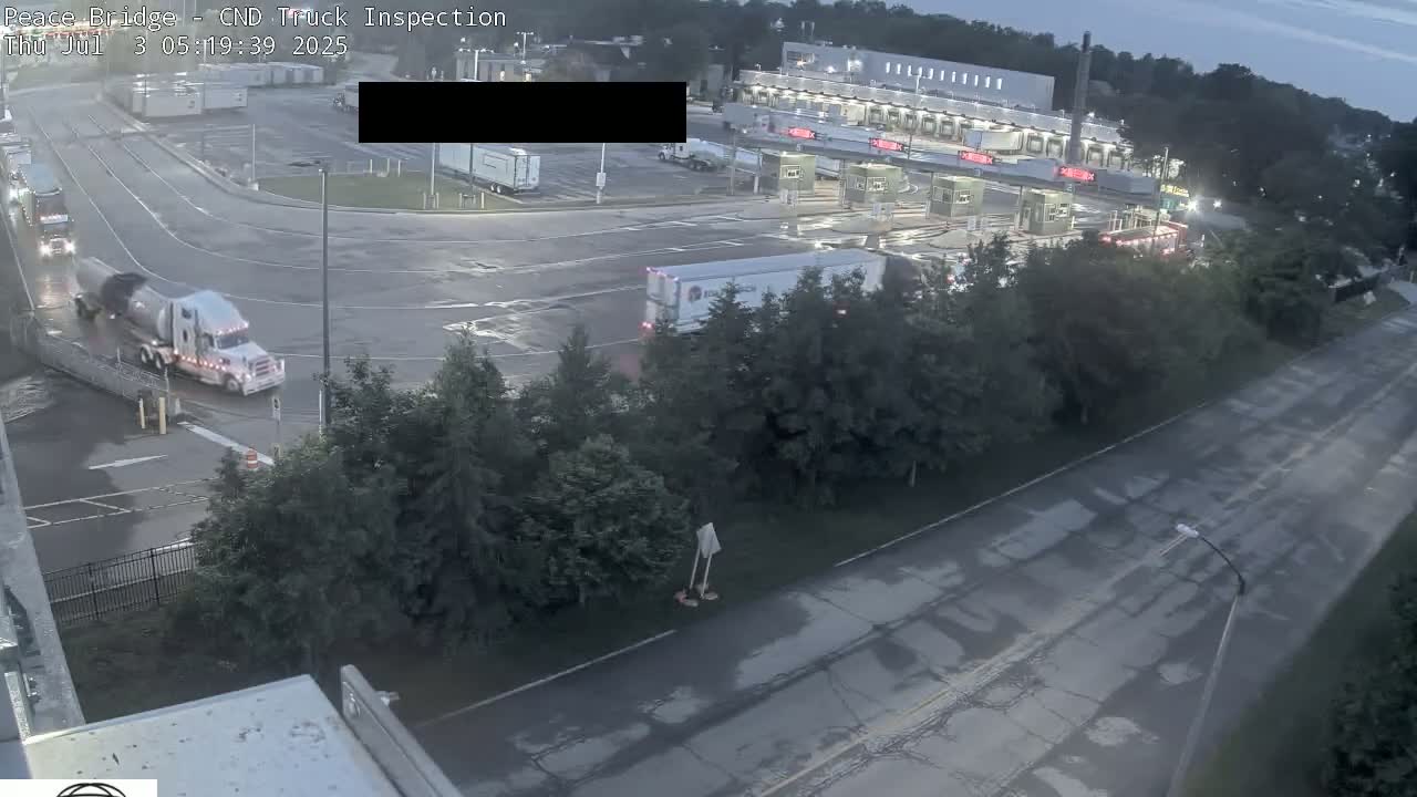 Fort Erie, Peace Bridge Canada Bound Truck Border Crossing Check Toll Booth Live Cam -Fort Erie, Niagara, Ontario, Canada