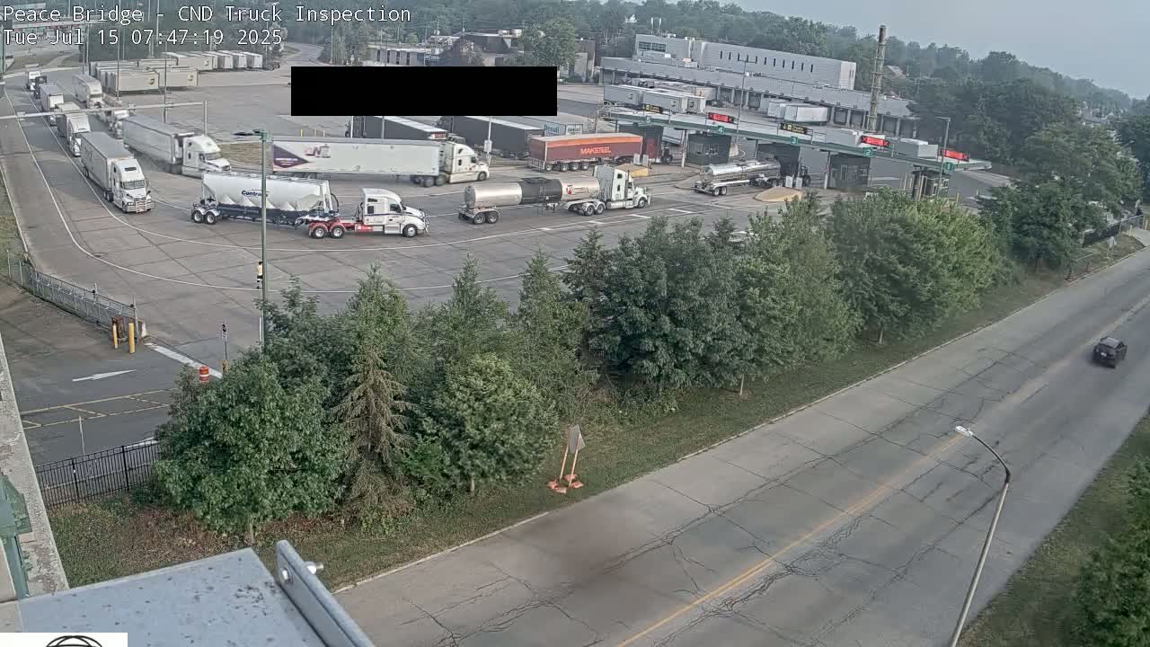 Fort Erie, Peace Bridge Canada Bound Truck Border Crossing Check Toll Booth Live Cam -Fort Erie, Niagara, Ontario, Canada