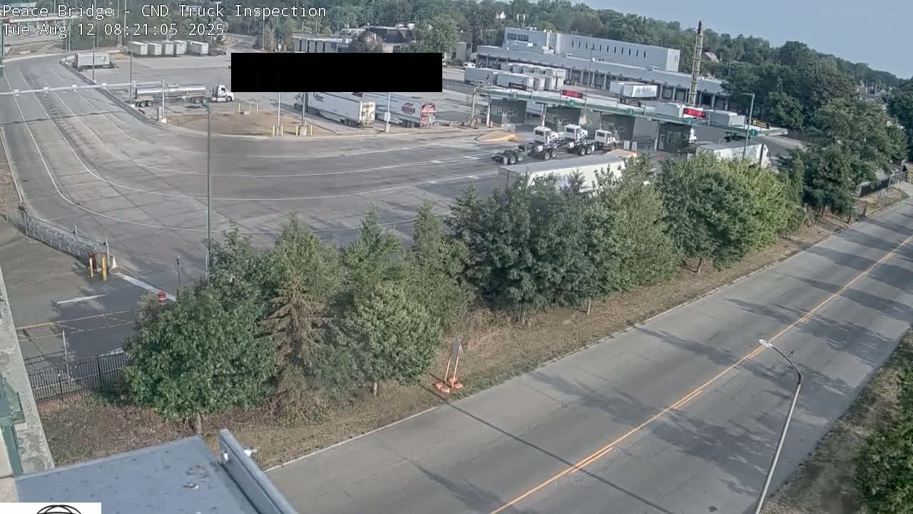 Fort Erie, Peace Bridge Canada Bound Truck Border Crossing Check Toll Booth Live Cam -Fort Erie, Niagara, Ontario, Canada