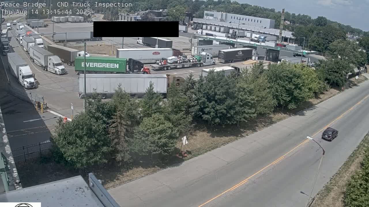 Fort Erie, Peace Bridge Canada Bound Truck Border Crossing Check Toll Booth Live Cam -Fort Erie, Niagara, Ontario, Canada