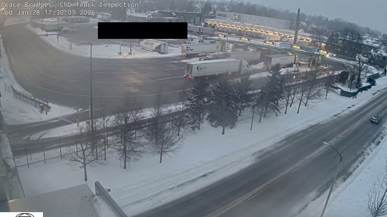 Fort Erie, Peace Bridge Canada Bound Truck Border Crossing Check Toll Booth Live Cam -Fort Erie, Niagara, Ontario, Canada