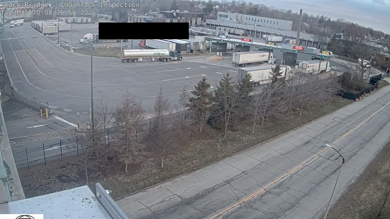 Fort Erie, Peace Bridge Canada Bound Truck Border Crossing Check Toll Booth Live Cam -Fort Erie, Niagara, Ontario, Canada