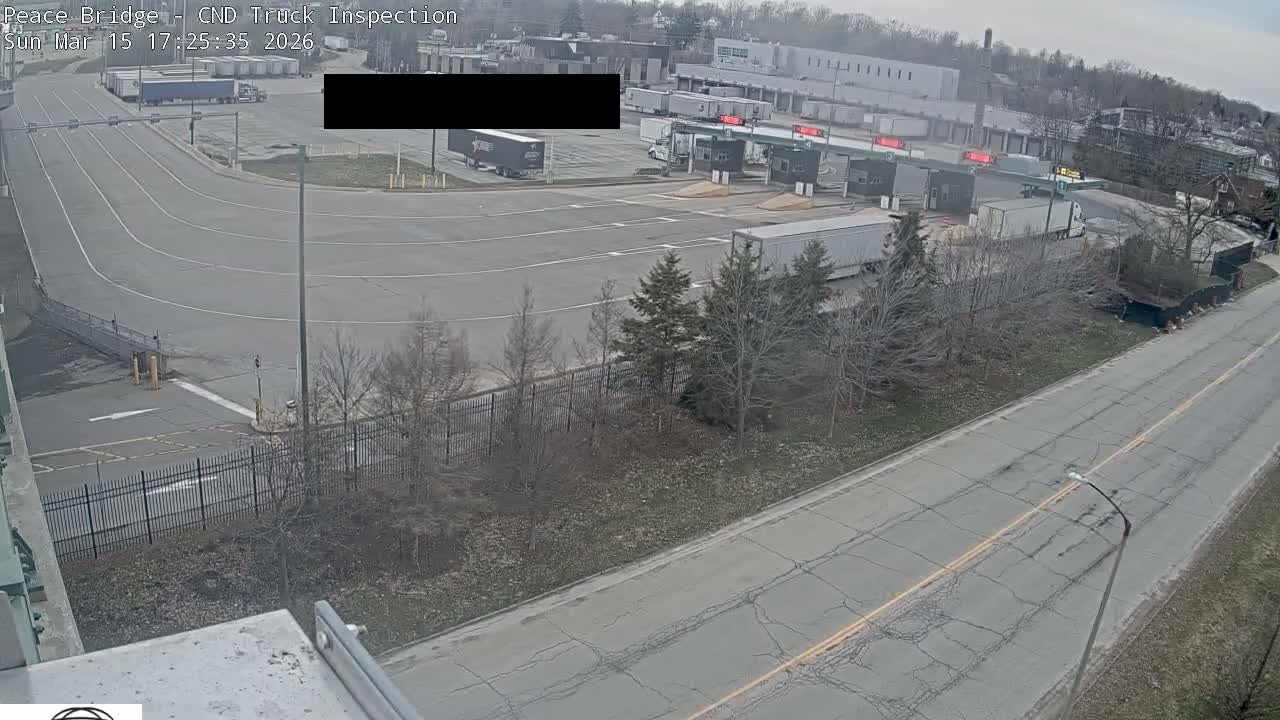 Fort Erie, Peace Bridge Canada Bound Truck Border Crossing Check Toll Booth Live Cam -Fort Erie, Niagara, Ontario, Canada