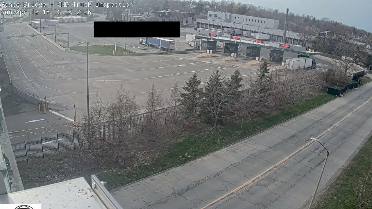 Fort Erie, Peace Bridge Canada Bound Truck Border Crossing Check Toll Booth Live Cam -Fort Erie, Niagara, Ontario, Canada