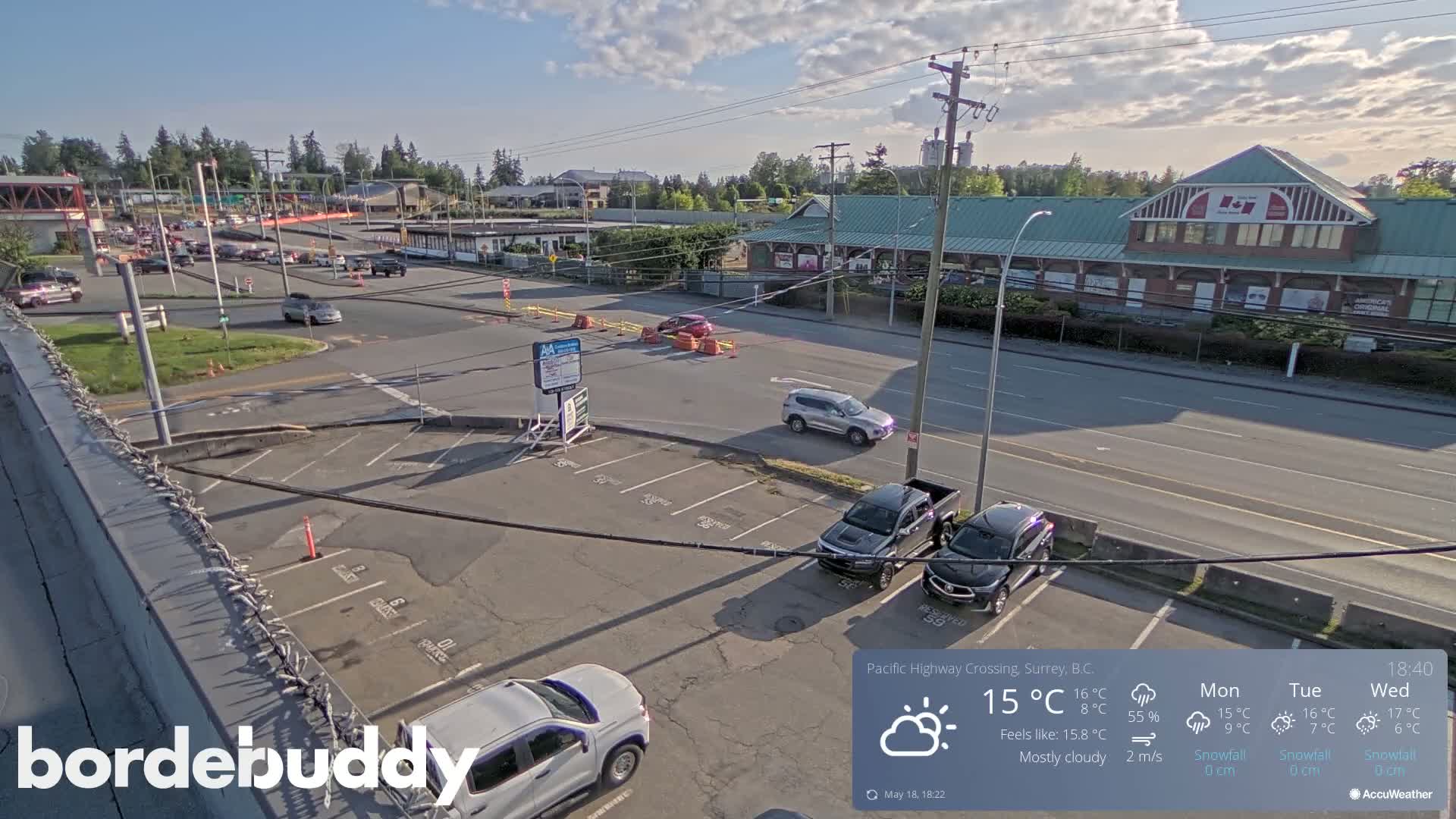 Surrey, Canada-USA  Border Canada Side Pasific Highway Crossing Check Toll Booth Live Cam - Douglas, Surrey, Metro Vancouver, British Columbia, Canada