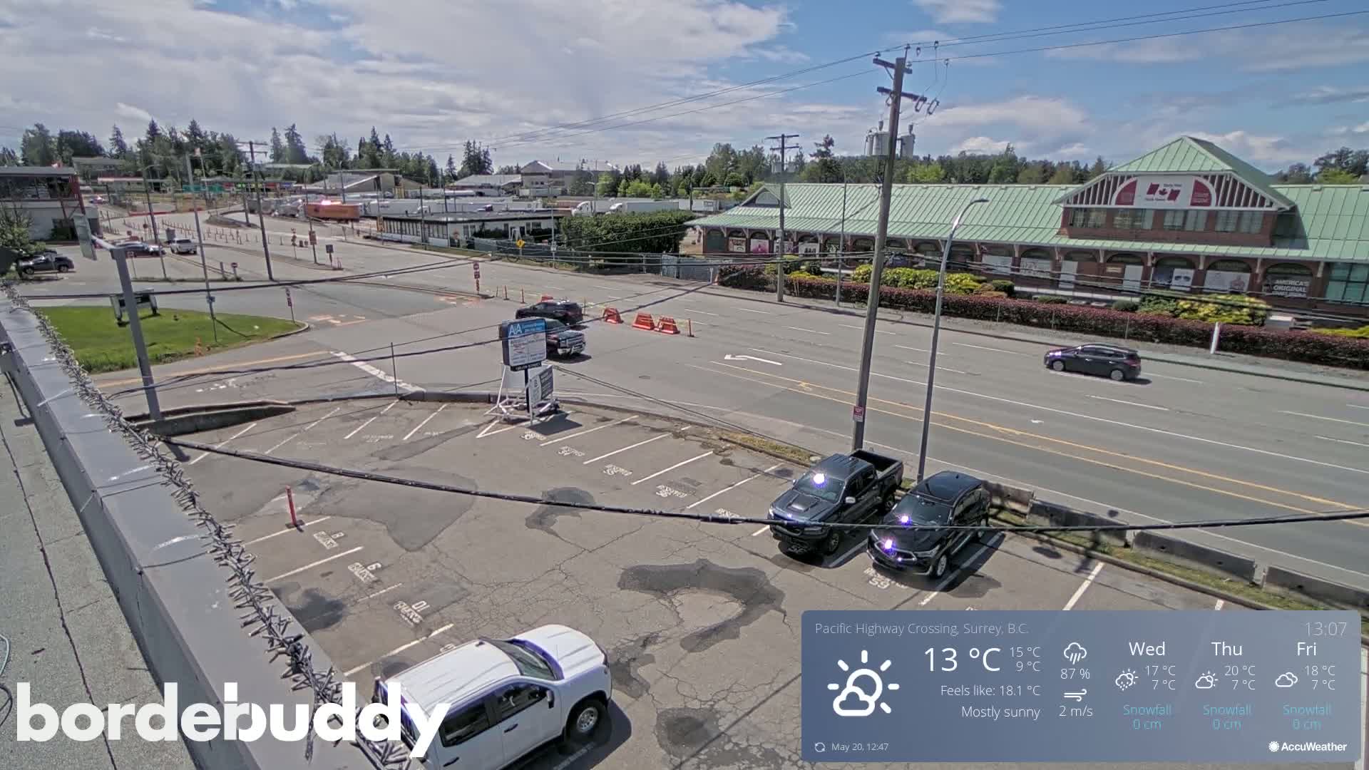 Surrey, Canada-USA  Border Canada Side Pasific Highway Crossing Check Toll Booth Live Cam - Douglas, Surrey, Metro Vancouver, British Columbia, Canada