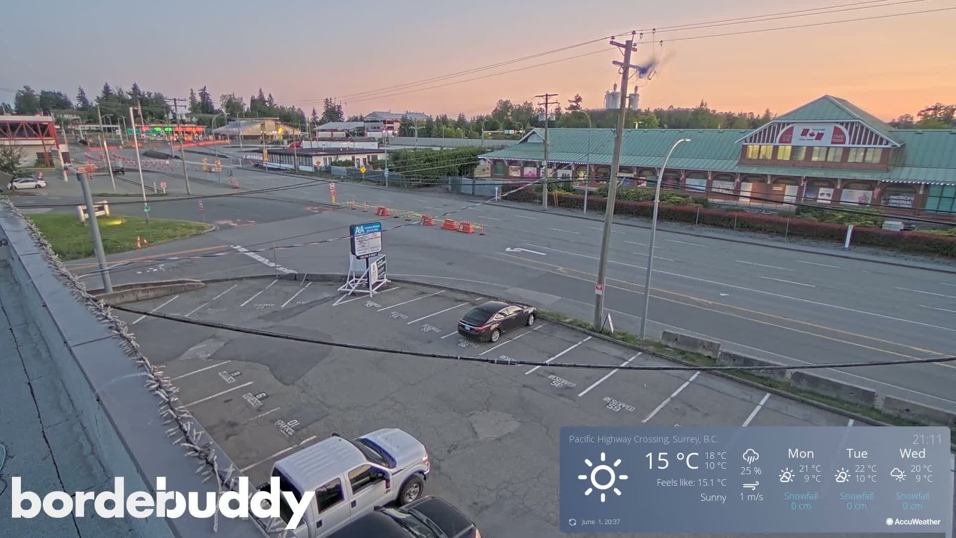 Surrey, Canada-USA  Border Canada Side Pasific Highway Crossing Check Toll Booth Live Cam - Douglas, Surrey, Metro Vancouver, British Columbia, Canada