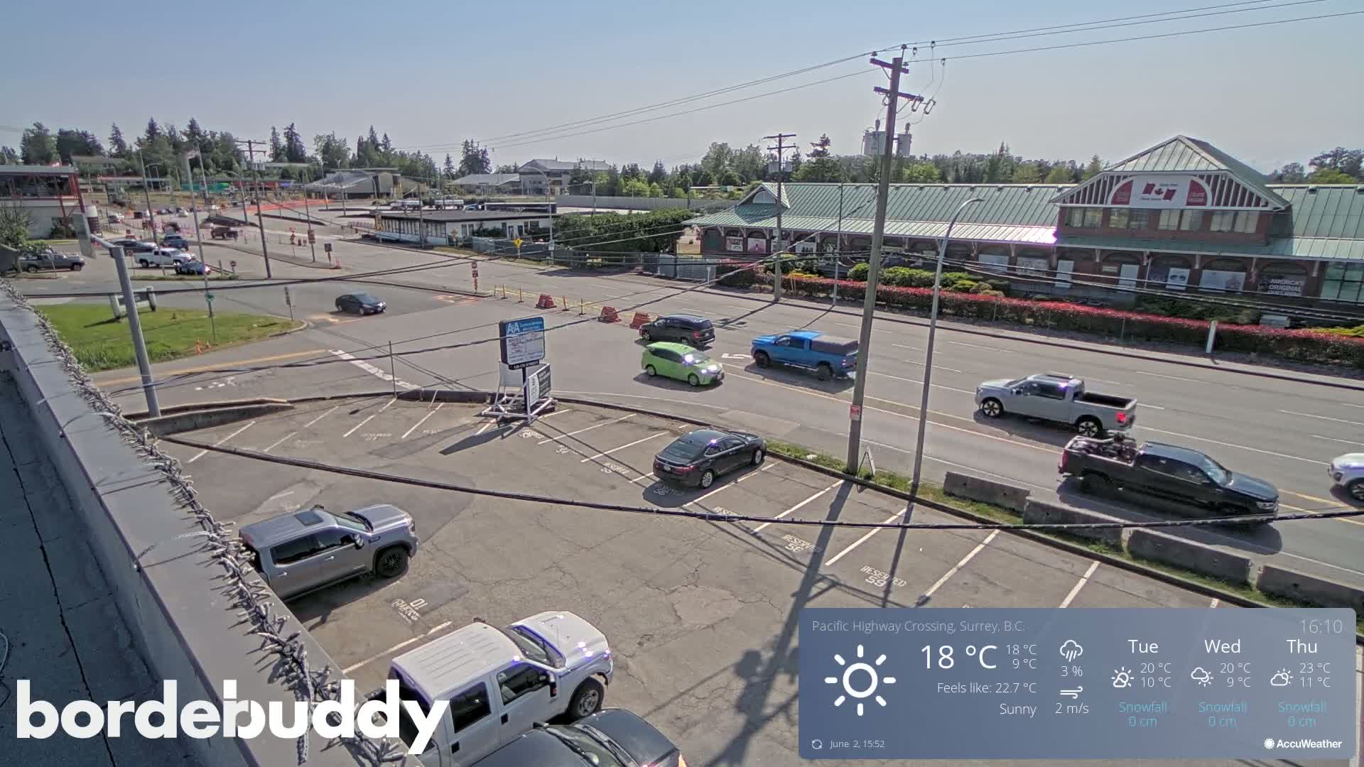 Surrey, Canada-USA  Border Canada Side Pasific Highway Crossing Check Toll Booth Live Cam - Douglas, Surrey, Metro Vancouver, British Columbia, Canada