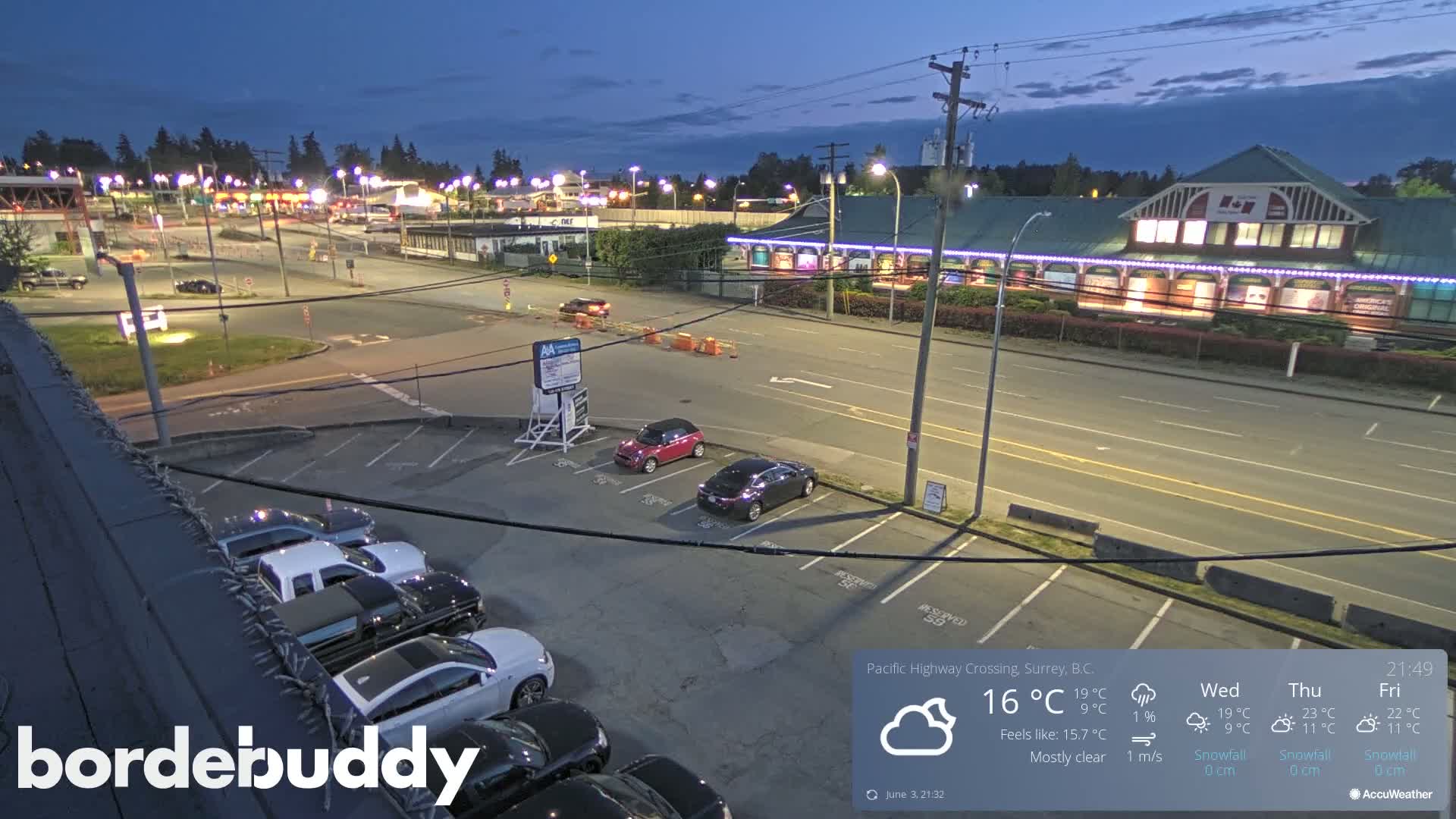 Surrey, Canada-USA  Border Canada Side Pasific Highway Crossing Check Toll Booth Live Cam - Douglas, Surrey, Metro Vancouver, British Columbia, Canada