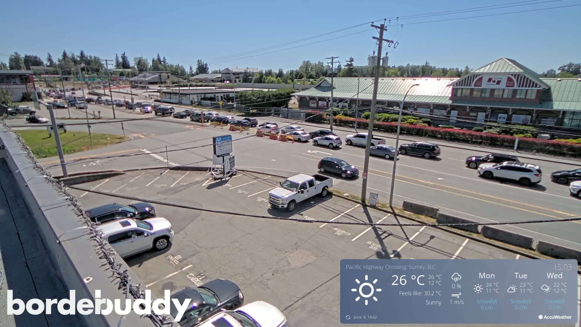 Surrey, Canada-USA  Border Canada Side Pasific Highway Crossing Check Toll Booth Live Cam - Douglas, Surrey, Metro Vancouver, British Columbia, Canada