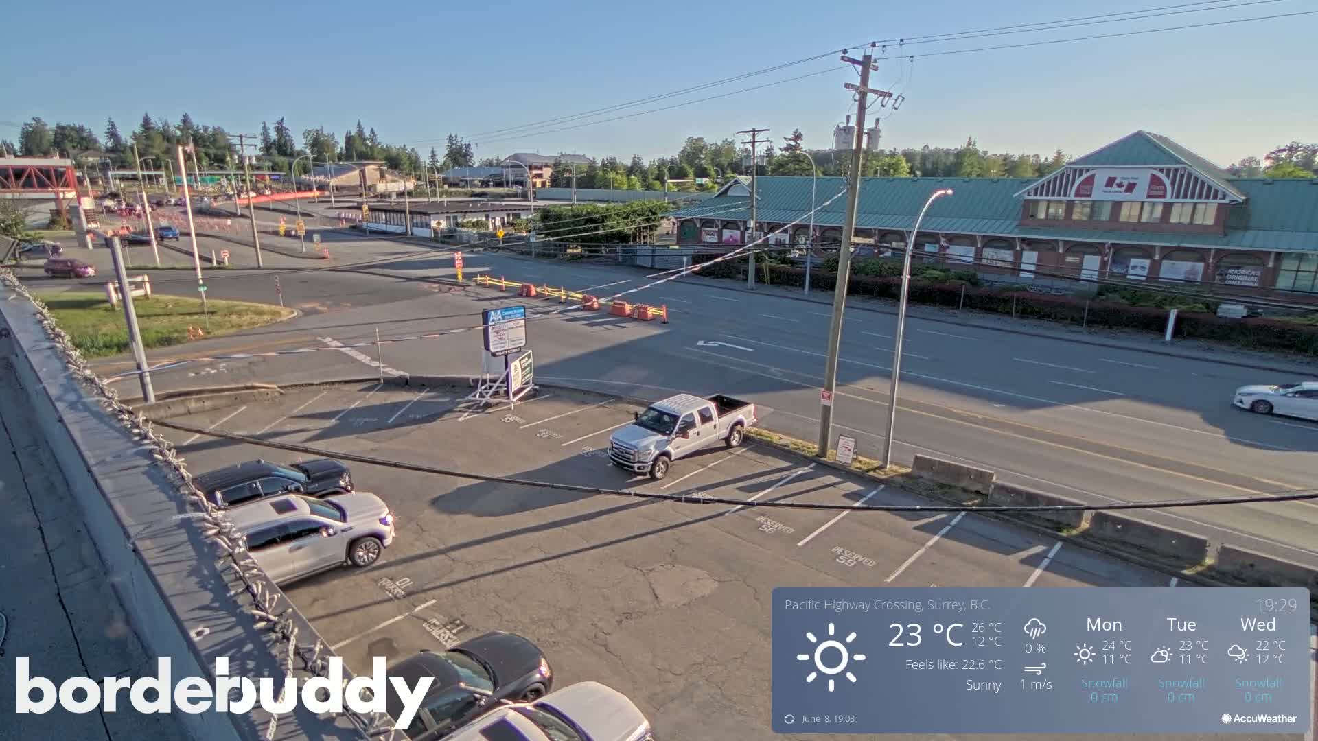 Surrey, Canada-USA  Border Canada Side Pasific Highway Crossing Check Toll Booth Live Cam - Douglas, Surrey, Metro Vancouver, British Columbia, Canada