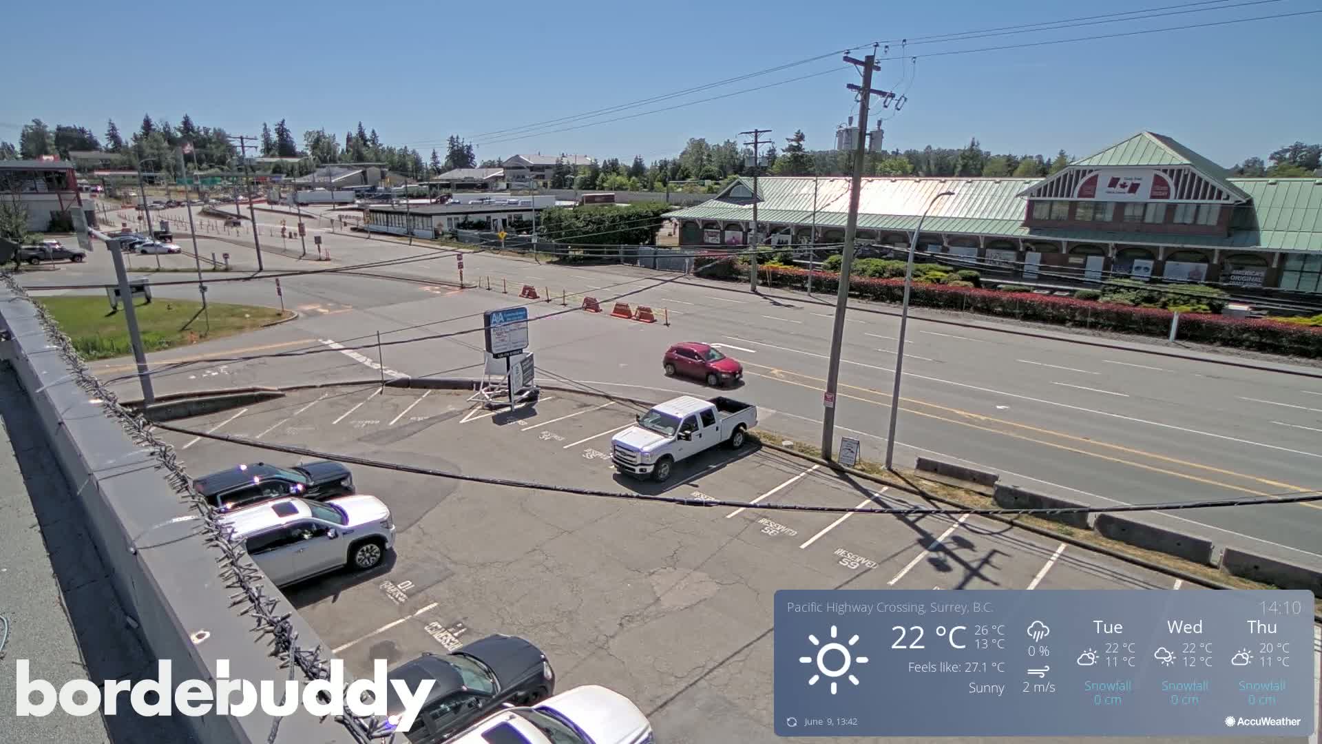 Surrey, Canada-USA  Border Canada Side Pasific Highway Crossing Check Toll Booth Live Cam - Douglas, Surrey, Metro Vancouver, British Columbia, Canada