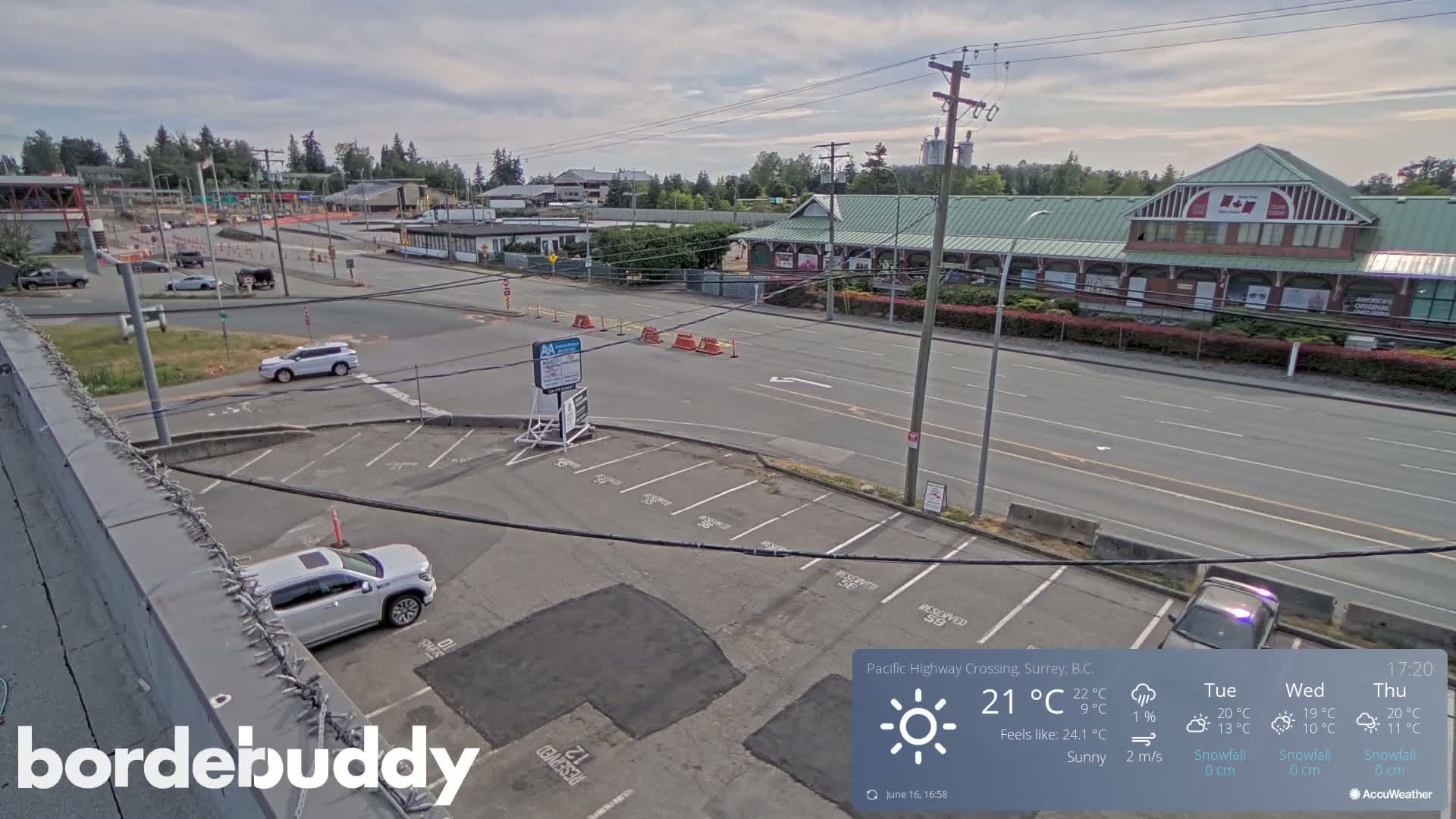 Surrey, Canada-USA  Border Canada Side Pasific Highway Crossing Check Toll Booth Live Cam - Douglas, Surrey, Metro Vancouver, British Columbia, Canada