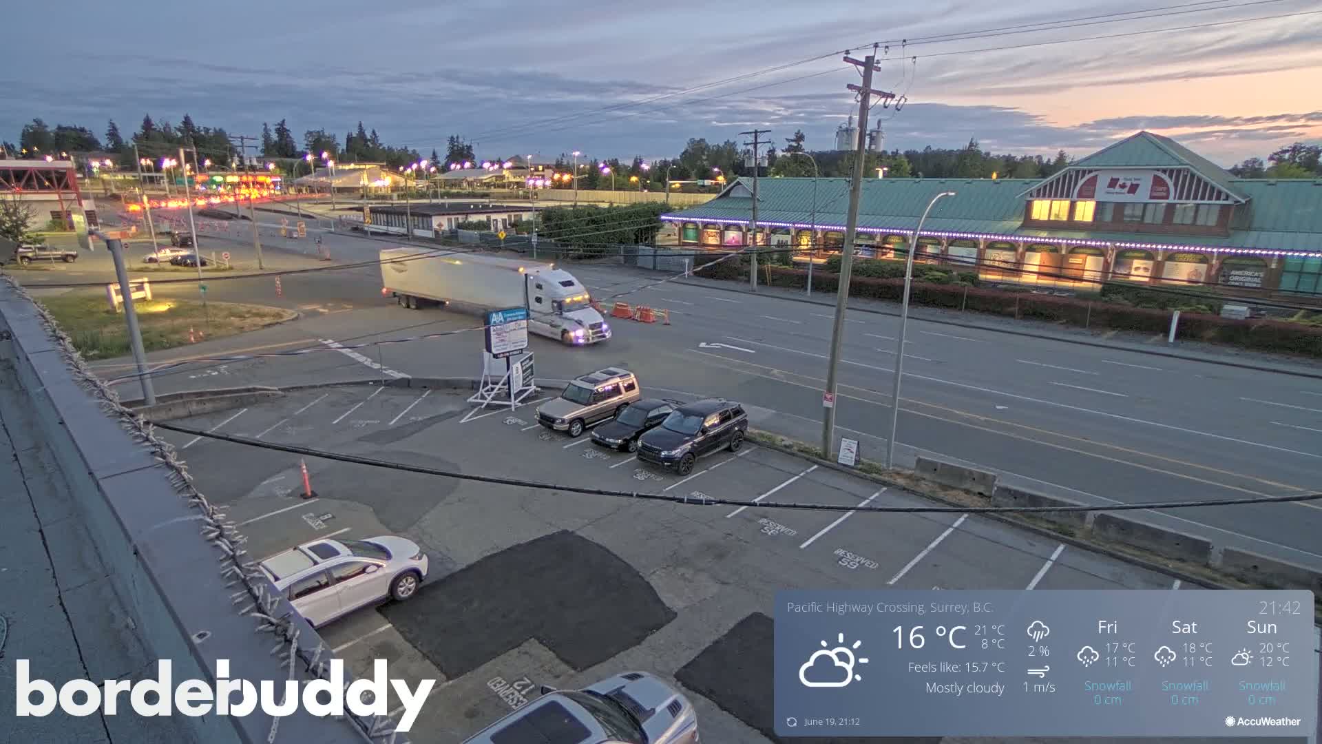 Surrey, Canada-USA  Border Canada Side Pasific Highway Crossing Check Toll Booth Live Cam - Douglas, Surrey, Metro Vancouver, British Columbia, Canada