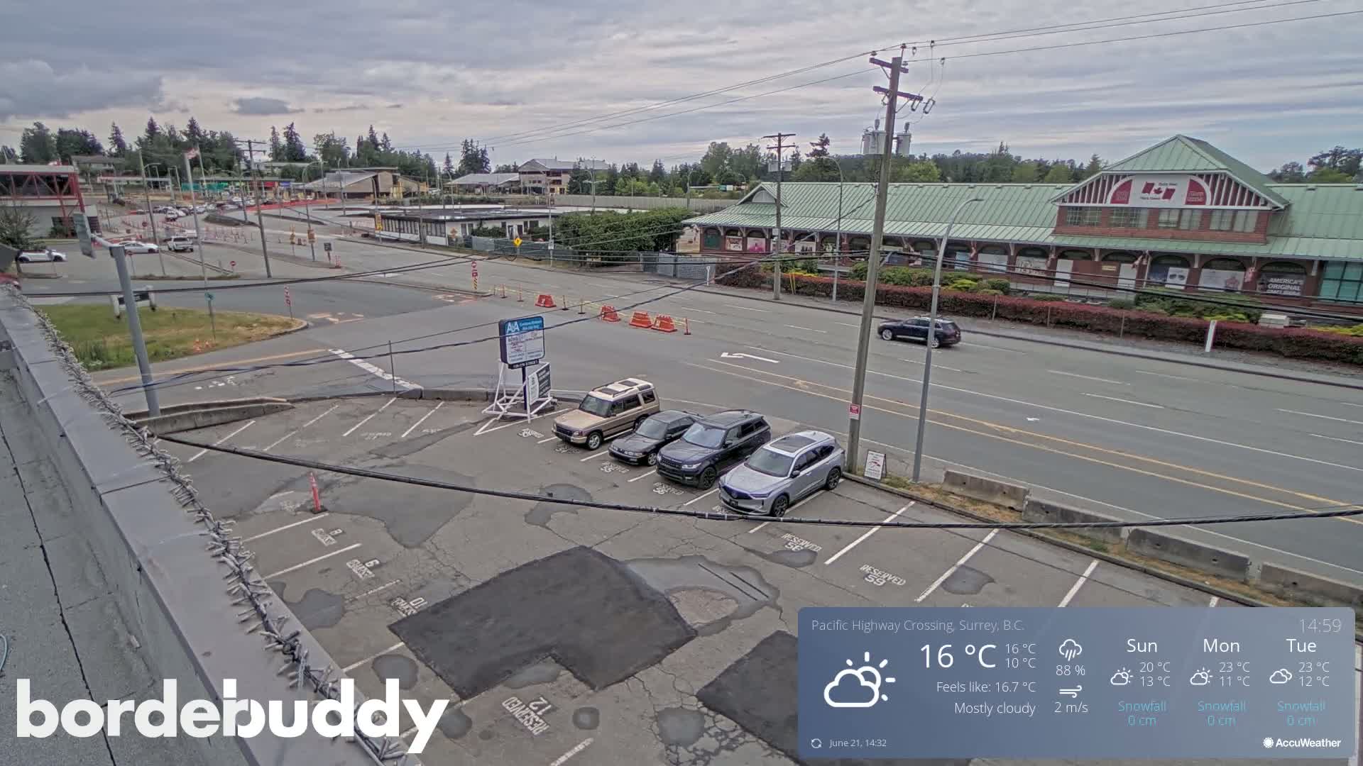 Surrey, Canada-USA  Border Canada Side Pasific Highway Crossing Check Toll Booth Live Cam - Douglas, Surrey, Metro Vancouver, British Columbia, Canada
