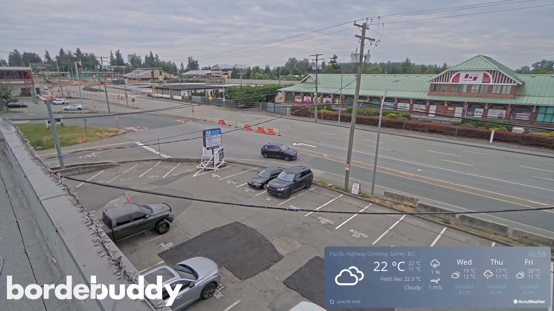 Surrey, Canada-USA  Border Canada Side Pasific Highway Crossing Check Toll Booth Live Cam - Douglas, Surrey, Metro Vancouver, British Columbia, Canada