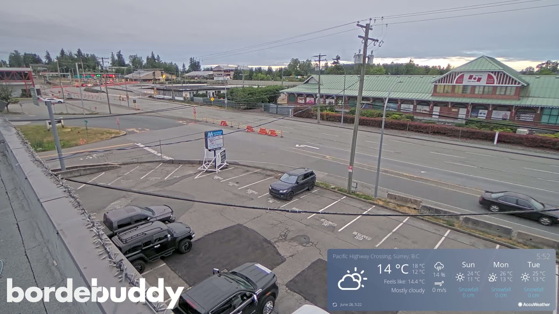 Surrey, Canada-USA  Border Canada Side Pasific Highway Crossing Check Toll Booth Live Cam - Douglas, Surrey, Metro Vancouver, British Columbia, Canada