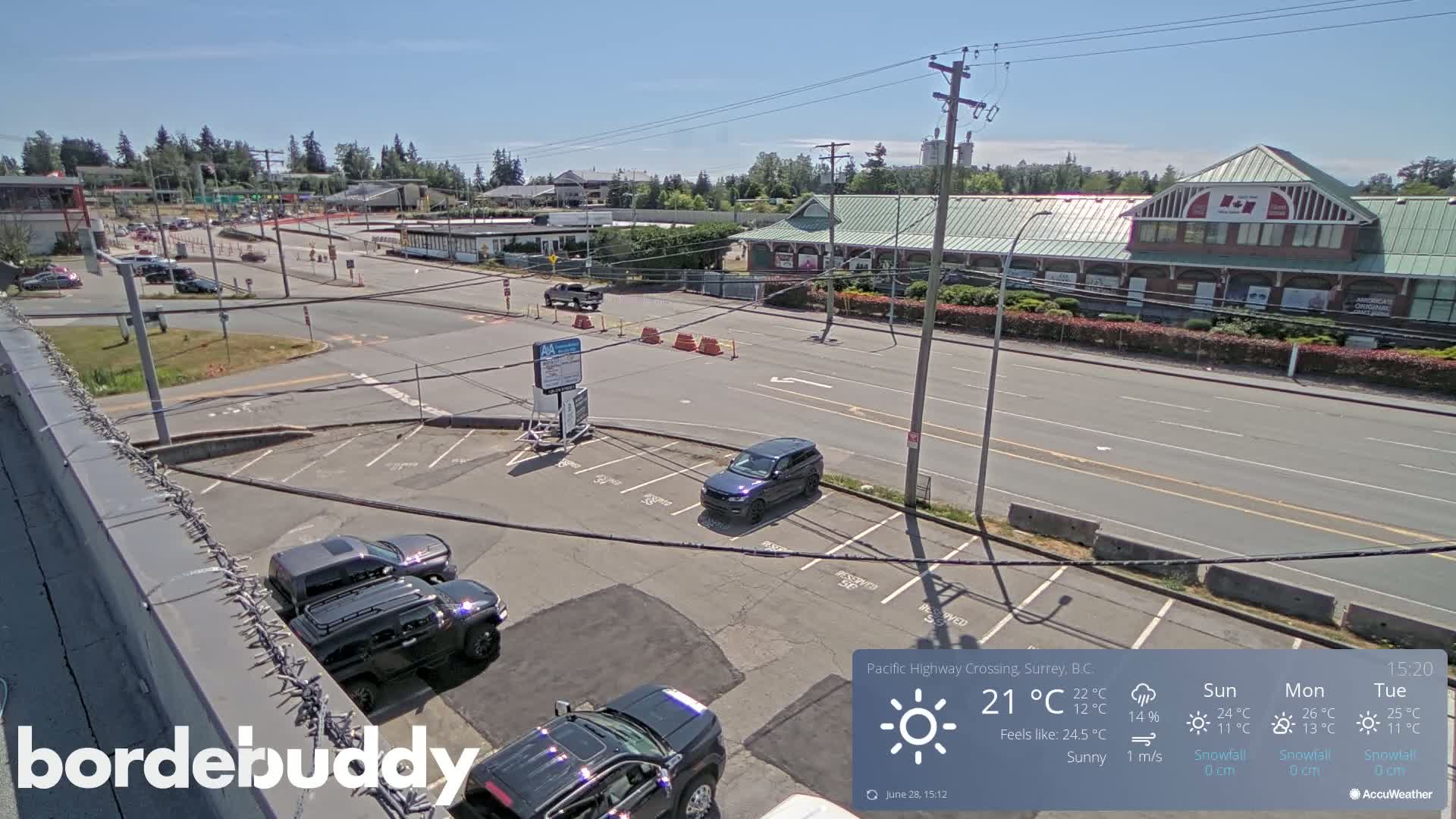 Surrey, Canada-USA  Border Canada Side Pasific Highway Crossing Check Toll Booth Live Cam - Douglas, Surrey, Metro Vancouver, British Columbia, Canada