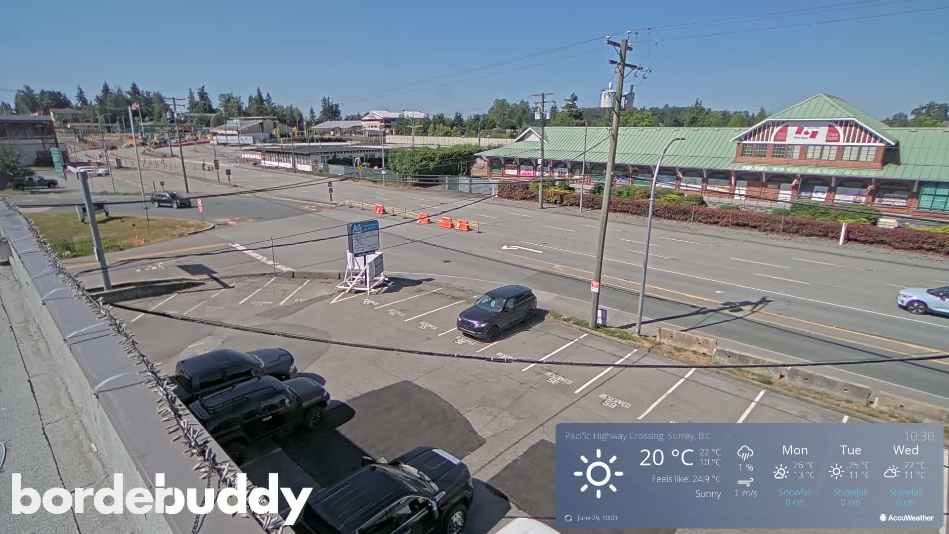 Surrey, Canada-USA  Border Canada Side Pasific Highway Crossing Check Toll Booth Live Cam - Douglas, Surrey, Metro Vancouver, British Columbia, Canada