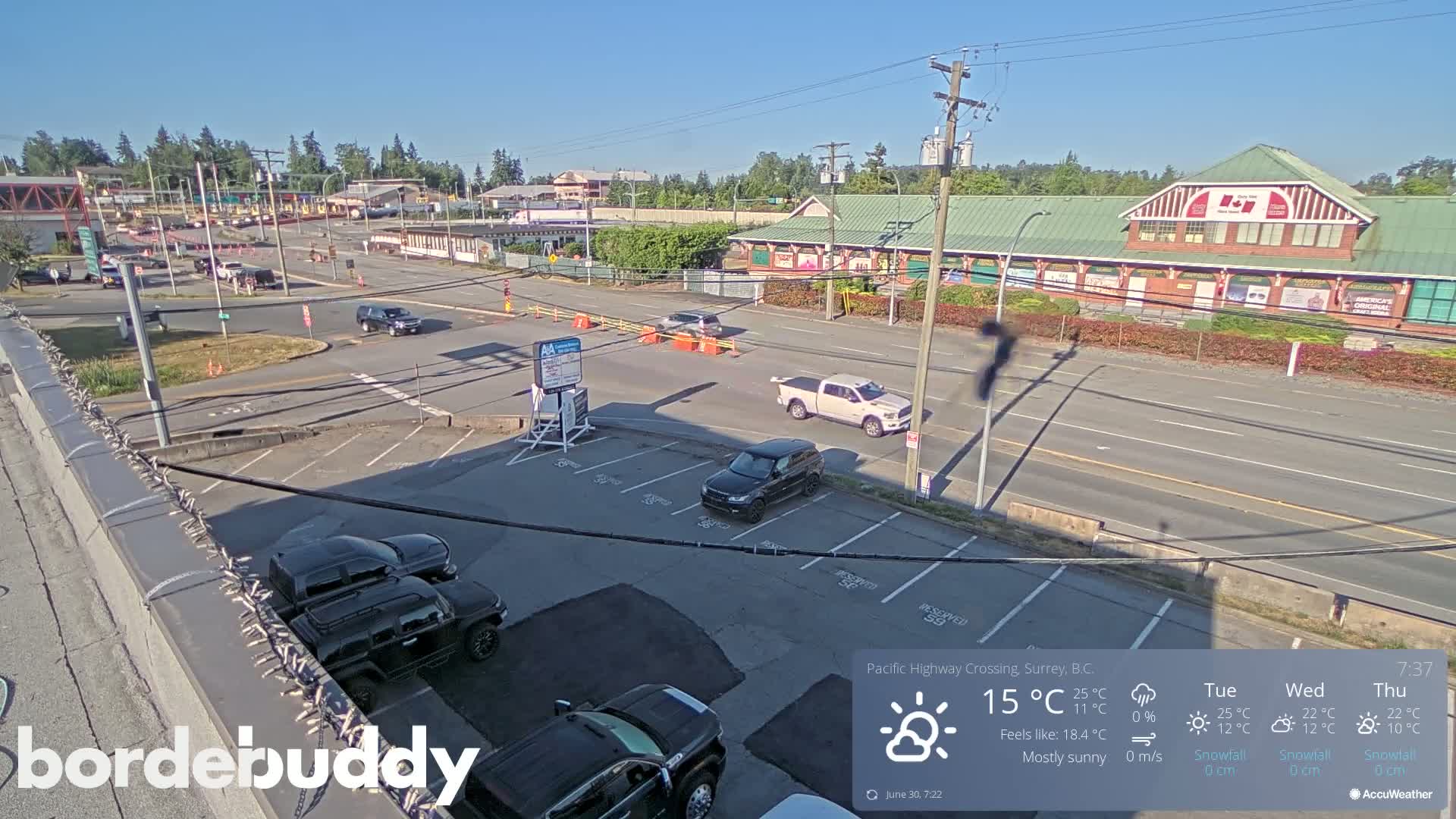 Surrey, Canada-USA  Border Canada Side Pasific Highway Crossing Check Toll Booth Live Cam - Douglas, Surrey, Metro Vancouver, British Columbia, Canada