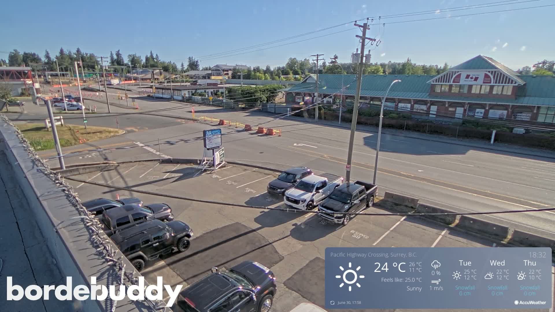 Surrey, Canada-USA  Border Canada Side Pasific Highway Crossing Check Toll Booth Live Cam - Douglas, Surrey, Metro Vancouver, British Columbia, Canada