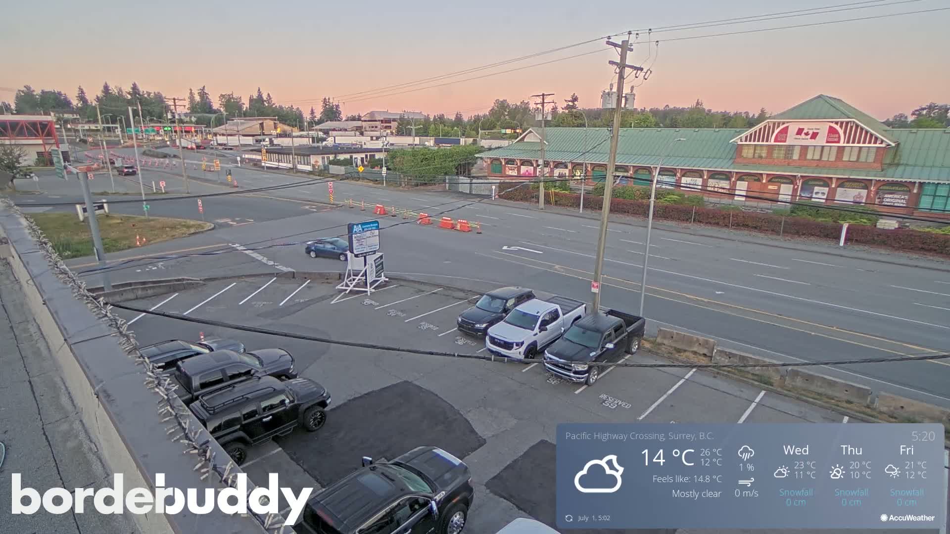 Surrey, Canada-USA  Border Canada Side Pasific Highway Crossing Check Toll Booth Live Cam - Douglas, Surrey, Metro Vancouver, British Columbia, Canada