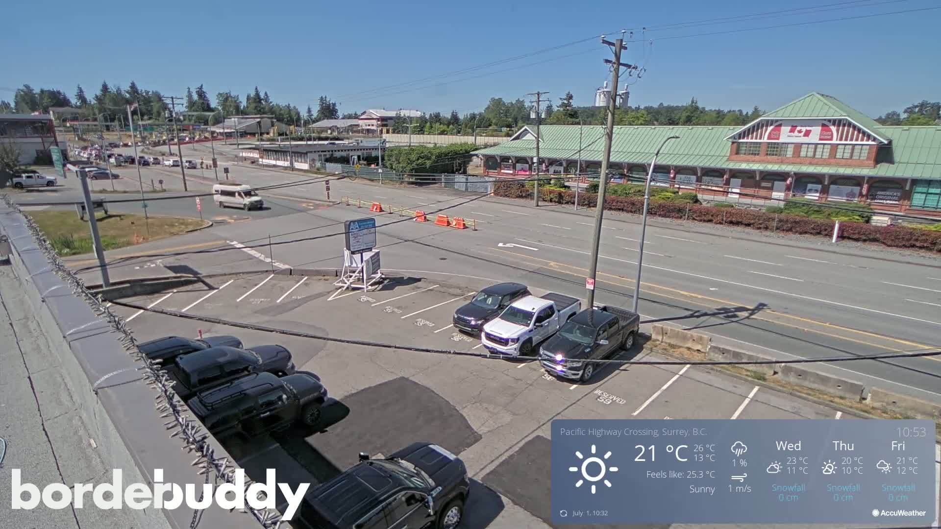 Surrey, Canada-USA  Border Canada Side Pasific Highway Crossing Check Toll Booth Live Cam - Douglas, Surrey, Metro Vancouver, British Columbia, Canada