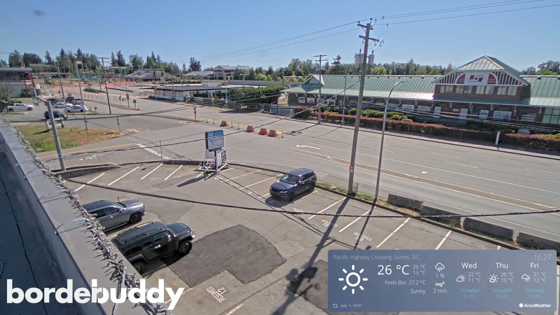 Surrey, Canada-USA  Border Canada Side Pasific Highway Crossing Check Toll Booth Live Cam - Douglas, Surrey, Metro Vancouver, British Columbia, Canada