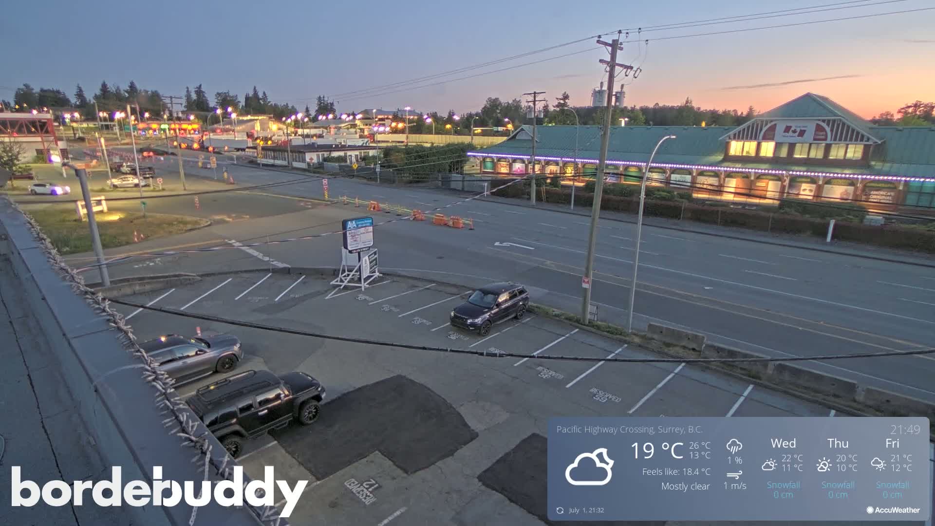 Surrey, Canada-USA  Border Canada Side Pasific Highway Crossing Check Toll Booth Live Cam - Douglas, Surrey, Metro Vancouver, British Columbia, Canada